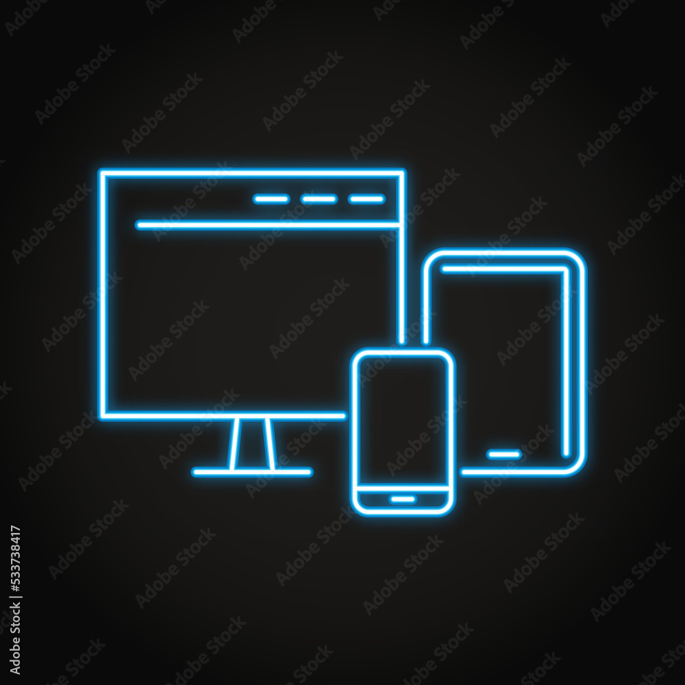 Digital devices neon icon in line style Digital devices neon icon in line style
