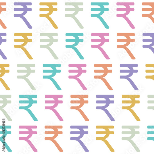 Indian rupee symbol vector pattern seamless background. Colorful backdrop with geometric layout currency icons. Finance repeat. Graphic resource asset for money,business, economy