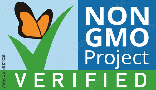 Non GMO Project vector icon with butterfly. Verified Standard photo