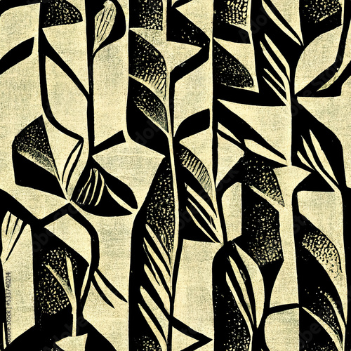 Seamless vintage retro linocut wallpaper pattern