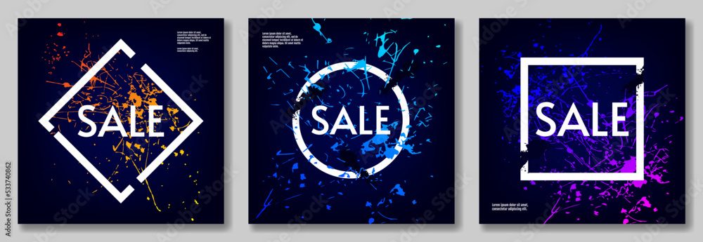 Set of sale posters. Paint splash. Sale posters. Design elements for magazine, headline, poster, cover.  