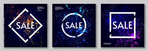 Set of sale posters. Paint splash. Sale posters. Design elements for magazine, headline, poster, cover. 