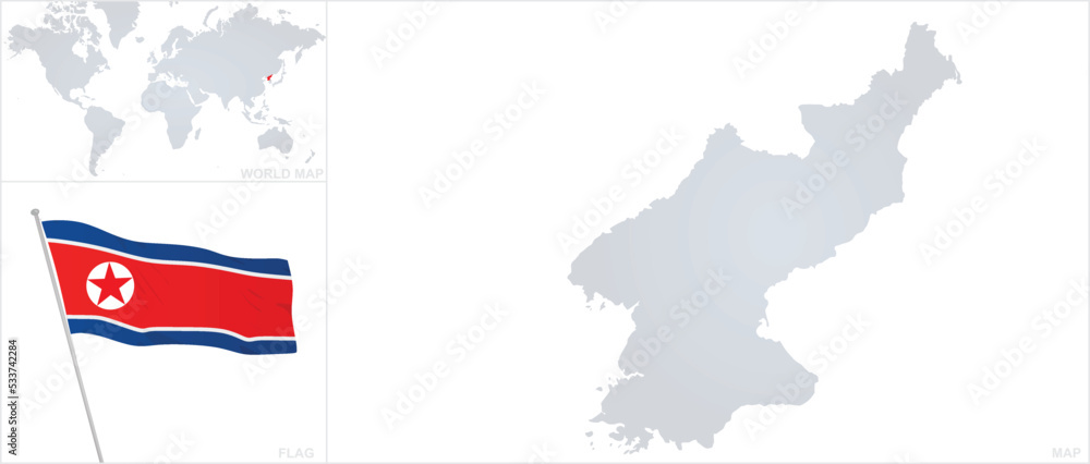 Fototapeta premium North Korea map and flag. vector