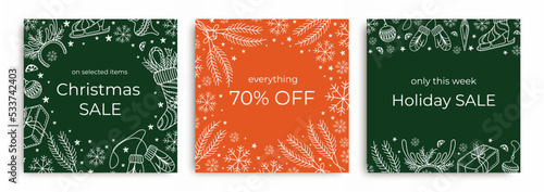 Banners for season sale. Christmas sale. Vector illustration templates suitable for web banners, social media posts, mobile apps, and internet ads. Winter offers.