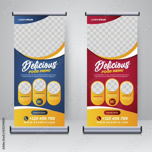 Food and Restaurant roll up banner design template
