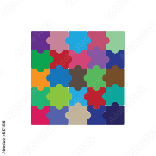 Puzzle vector. Colorful jigsaw puzzle. Different colors separate pieces mosaic puzzle vector