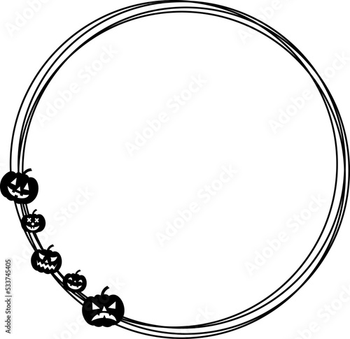 Pumpkin and circle. Round frame made of cobwebs on the theme of Halloween. Kolo.