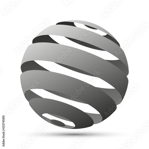 Collection of abstract spheres from gray stripes. 3D realistic ball