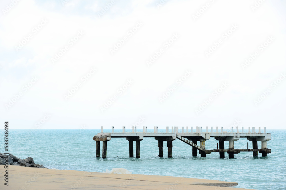 View on Black Sea and broken pier Batumi 