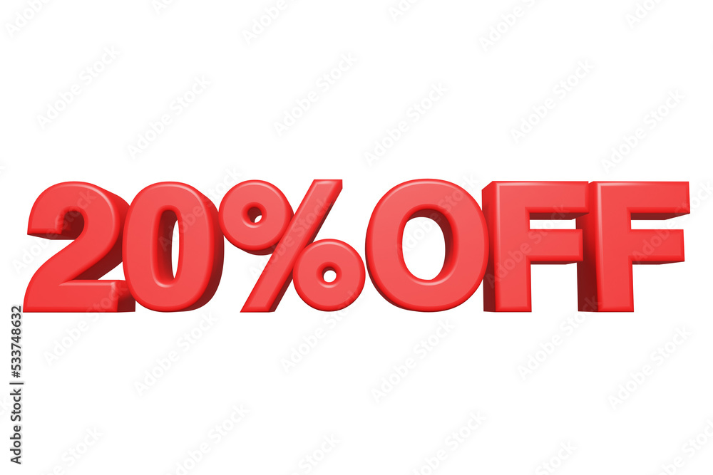 20% off 3d text banner sign ,3D illustration 20% off 3d text banner sign ,3D illustration