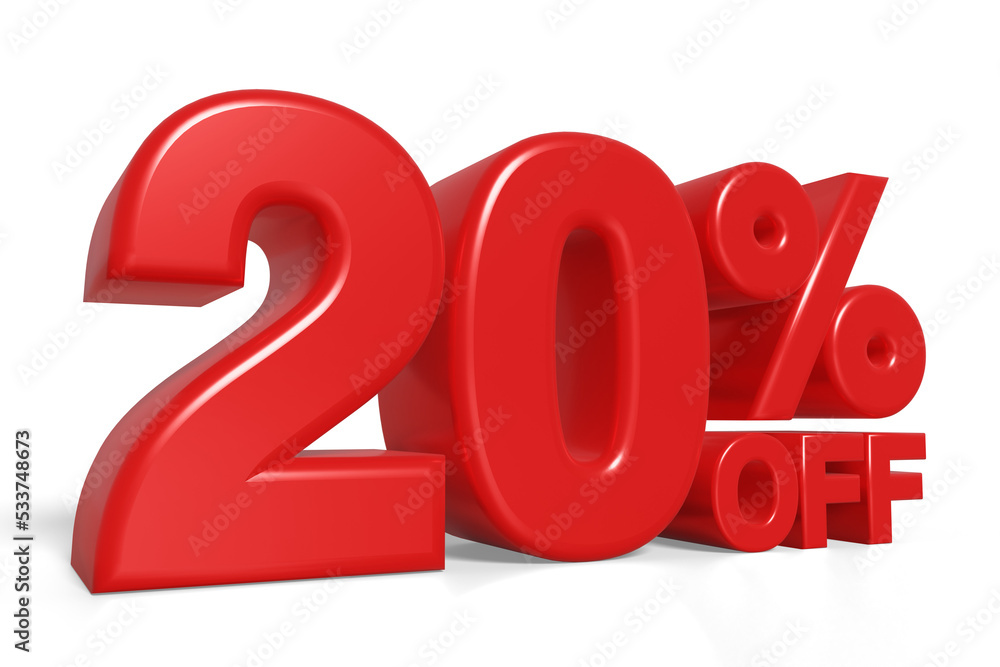 20% off 3d text banner sign ,3D illustration 20% off 3d text banner sign ,3D illustration