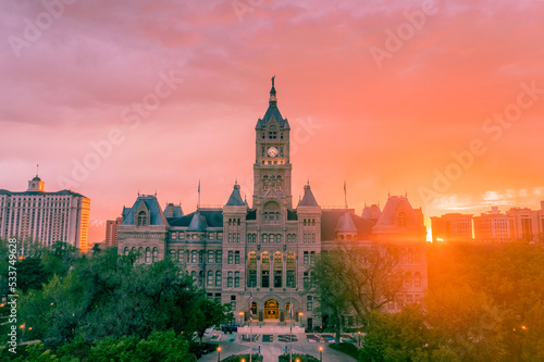 Sunset behind the Salt Lake City and County Building photo