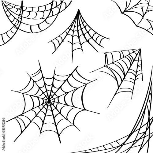 spider web decoration set. Hand drawn vector illustration