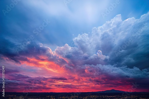 Foto a view of a colorful sky with clouds, an aerial photograph with clouds in the distance