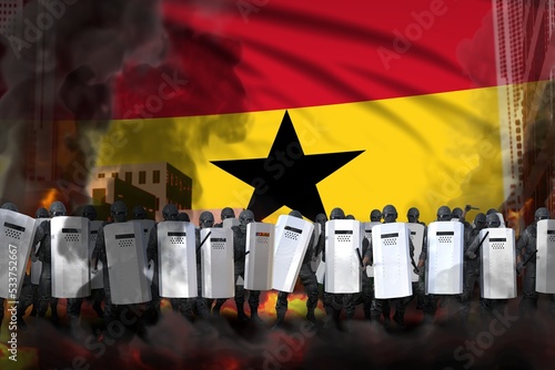 Quadro em tela Ghana protest stopping concept, police swat on city street are protecting govern
