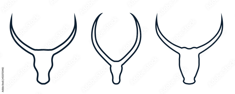 Bull head logo icon vector. Silhouette Bull, cow head with long horn ...