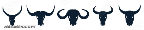 Bull head logo icon vector. Silhouette Bull  cow head with long horn vector logo design
