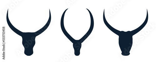 Bull head logo icon vector. Silhouette Bull, cow head with long horn vector logo design