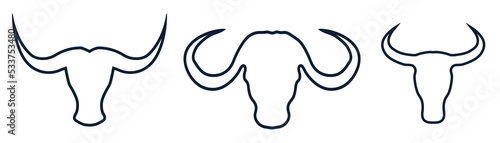 Bull head logo icon vector. Silhouette Bull, cow head with long horn vector line art design