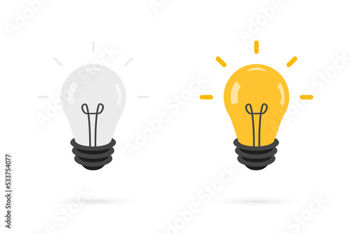 Light bulb icon. Light bulb with rays shine. Transparent light bulb. Energy and thinking symbol. Creative idea and inspiration concept. Light, electricity. Vector icon in flat style