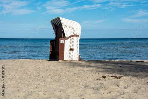 A wicker beach baskets on the beach at the Baltic Sea