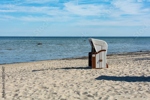 A wicker beach baskets on the beach at the Baltic Sea