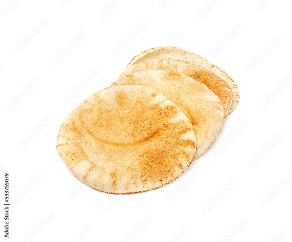 Wheaten Pita Flat Bread Stack Isolated, Flatbread, Chapati, Naan, Tortilla on White Background Wheaten Pita Flat Bread Stack Isolated, Flatbread, Chapati, Naan, Tortilla on White Background