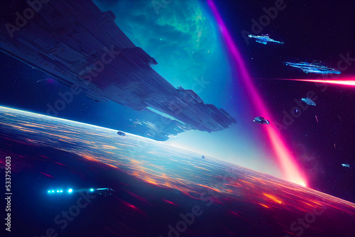 Canvastavla abstract futuristic space combat with lasers