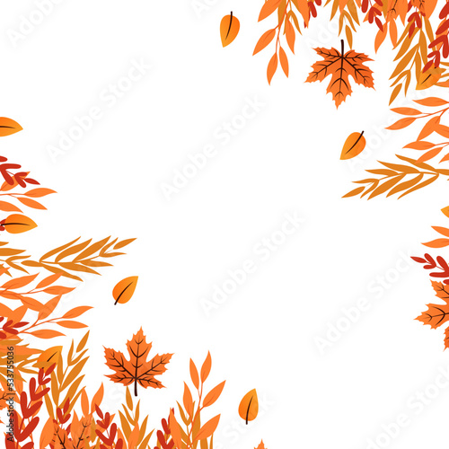 Floral vector template with leaves. Plant print for holiday poster, greeting card, cover, banner, invitation. Natural trendy design. Textured background. Autumn, fall botanical art.