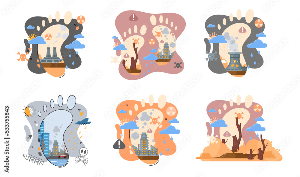 Fototapeta premium Global environmental problems. Land degradation. Soil erosion, desertification, deforestation. Causes climate change metaphor. Harm from activities industrial enterprises and emissions destroy planet
