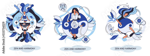 Zen and harmony metaphor, meditation practice. Balance, relaxation, mindfulness. Calm person relaxing. Yoga and spiritual practice, relax, recreation, healthy lifestyle. Japanese cult of mind and body