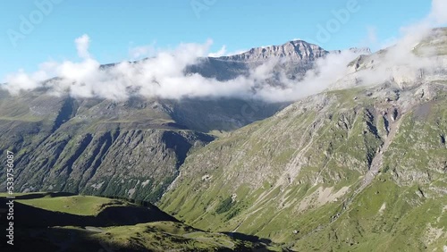 Drone views over 2600m of altitude with waterfalls. French Pyrenes mountains. photo