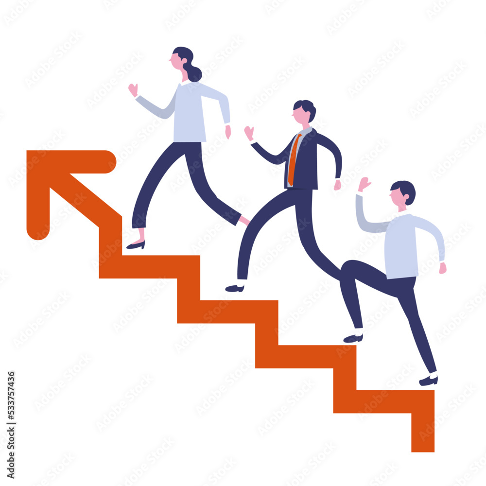 Flat color Illustration of People going up the stairs Flat color Illustration of People going up the stairs