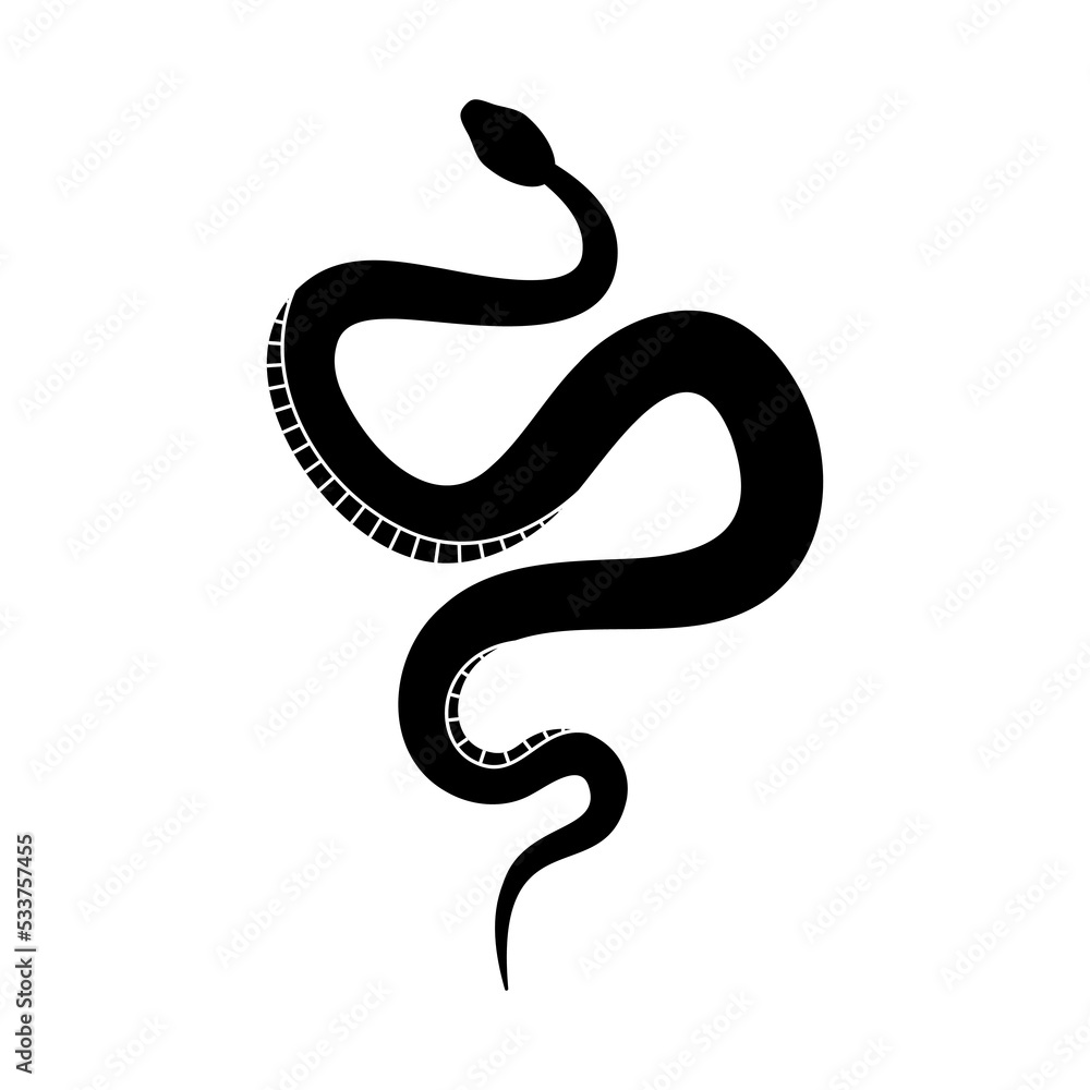 Black silhouette snake. Isolated reptile symbol, wildlife icon snake on white background. Nature vector illustration. Black silhouette snake. Isolated reptile symbol, wildlife icon snake on white background. Nature vector illustration.