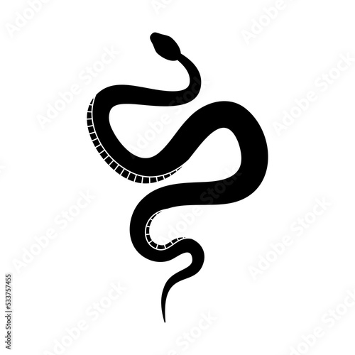 Black silhouette snake. Isolated reptile symbol, wildlife icon snake on white background. Nature vector illustration.
