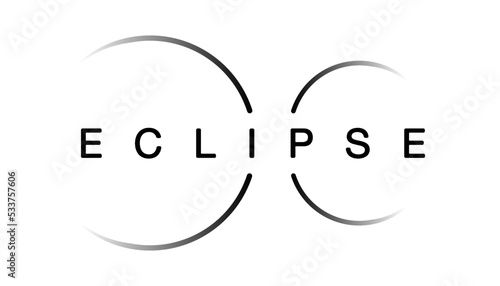 Solar eclipse astrology logo. Minimalist background with typography, shining glowing circle. Graphics resource for advertising, science, logo, icon, natural events, concept and other. Vector.