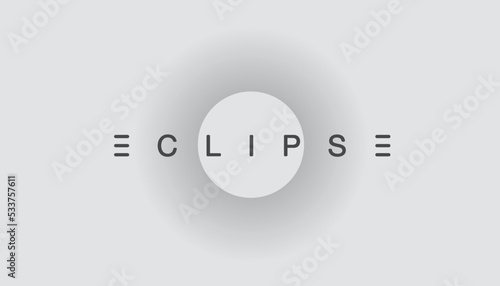 Solar eclipse astrology logo. Minimalist background with typography, shining glowing circle. Graphics resource for advertising, science, logo, icon, natural events, concept and other. Vector.