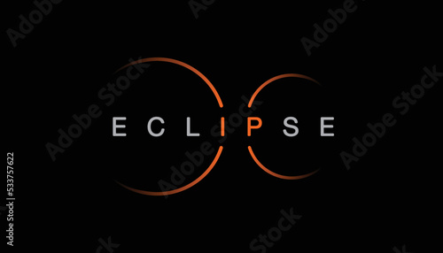 Solar eclipse astrology logo. Minimalist background with typography, shining glowing circle. Graphics resource for advertising, science, logo, icon, natural events, concept and other. Vector.