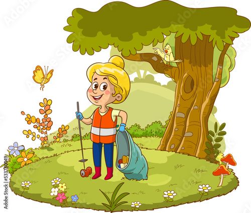 Little girl Cleaning And Recycling Garbage