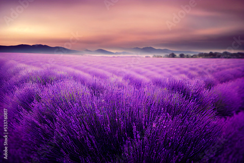 lavender field in southern france, provence landscape, fictional landscape created with generative ai photo