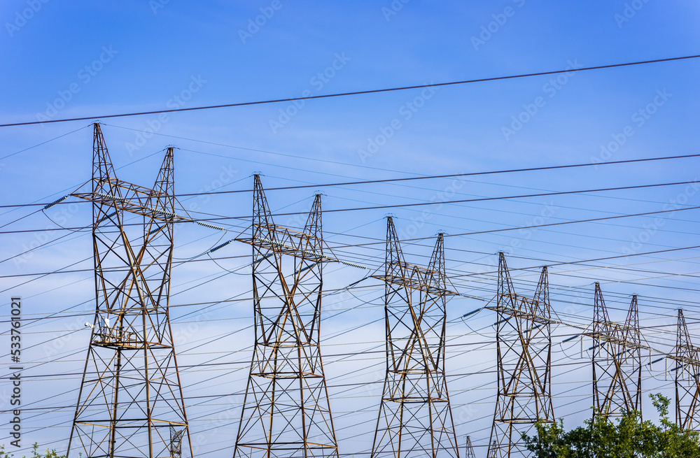 Hydro towers and power lines carrying high voltage electricity from the power plant.