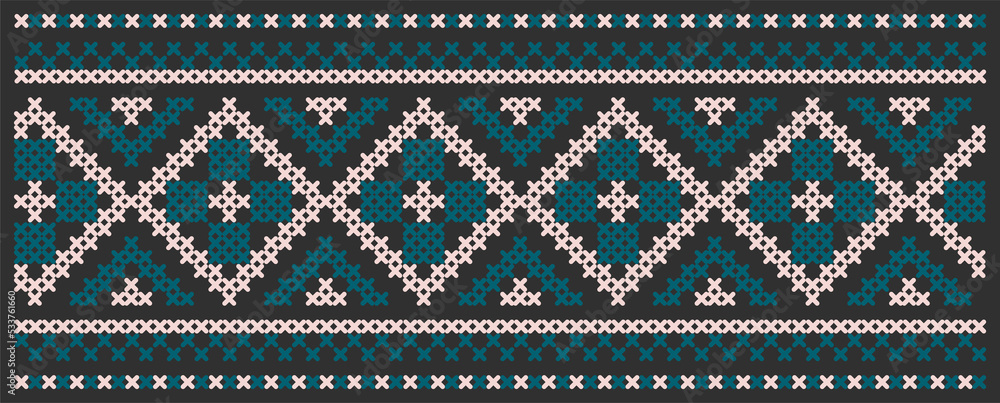 Folk pattern cross stitch in calm tones Folk pattern cross stitch in calm tones