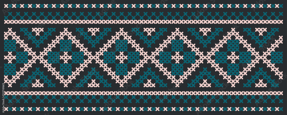Folk pattern cross stitch in calm tones