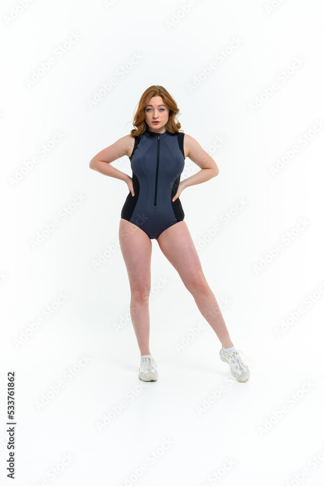 Fototapeta premium model size posing bodysuit on white background
