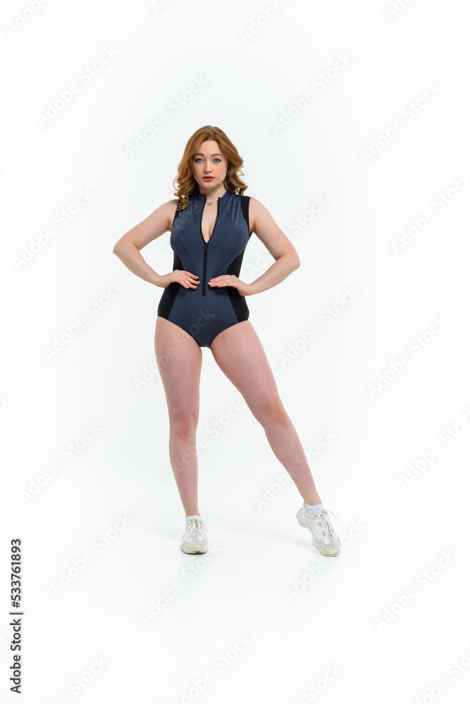 model size posing bodysuit on white background model size posing bodysuit on white background