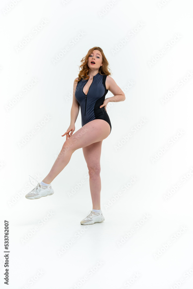 Fototapeta premium model size posing bodysuit on white background