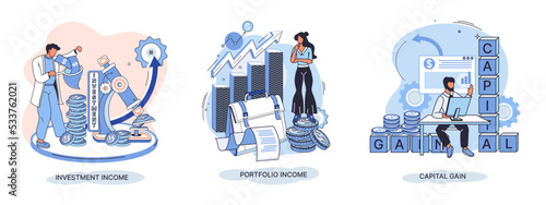Capital gain, net income, monetary profit and growing graph up. Economic growth, income from investments. Metaphor of business success. Difference between purchase price of an asset and its sale price