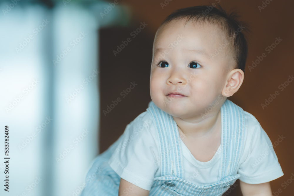 cute asian baby child person portrait, little childhood in happy and innocence concept, small adorable kid support by mother care