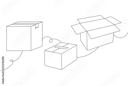 Set of cardboard boxes line art vector illustration
