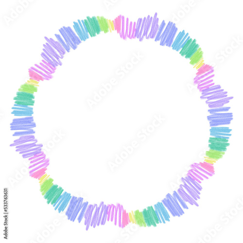 a frame of flowers drawn with colored pencils. round wreath. nice hand made design